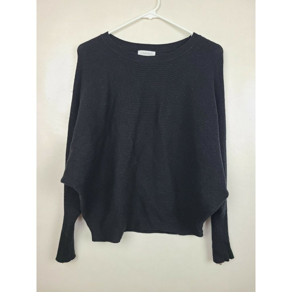 Carmen Marc Valvo Black Dolman Zipper Long Sleeve Pullover Womens Sweater Small - Picture 1 of 9